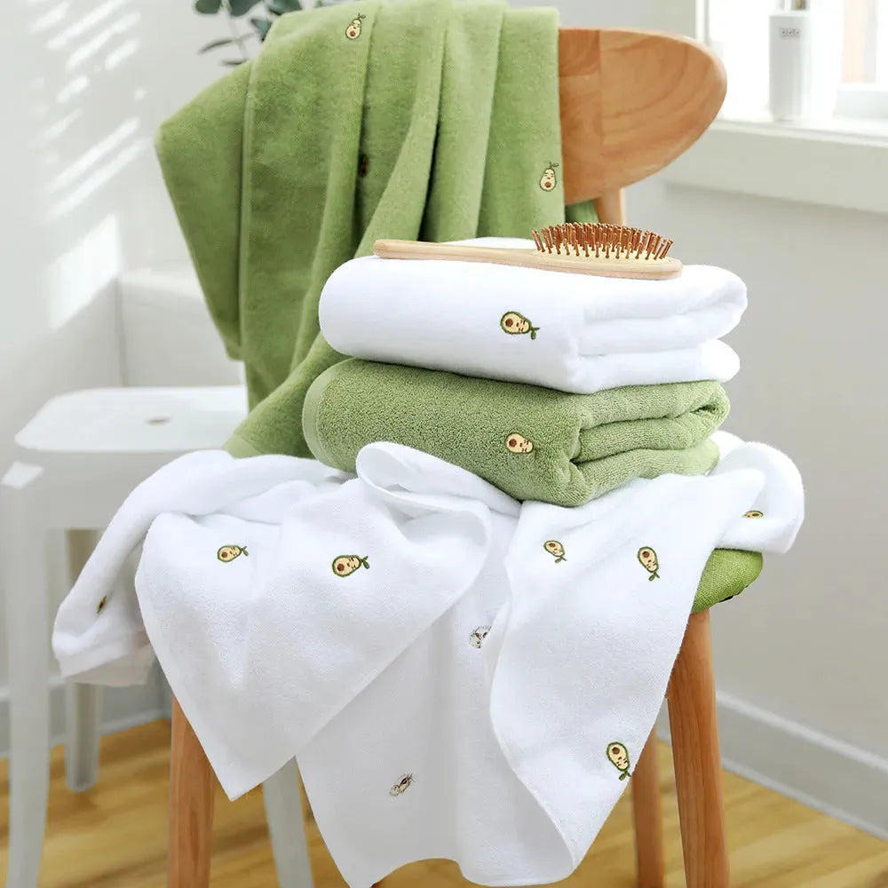 Full Embroidery Avocado Cotton Bath Towel - Bellarte Enchanté Full Embroidery Avocado Cotton Bath Towel